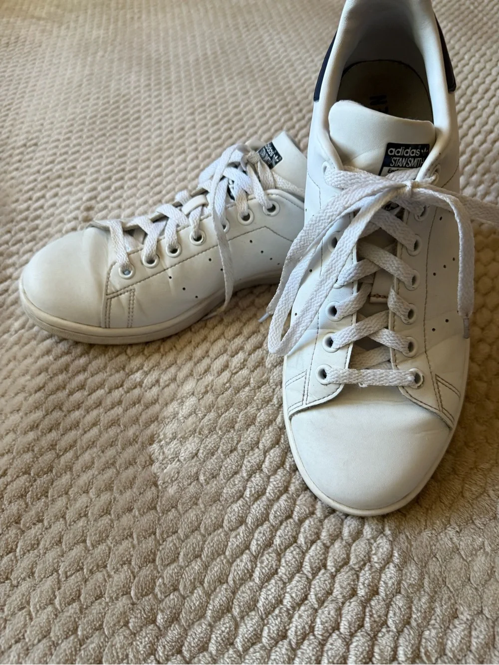 adidas Stan Smith White Leather Sneakers with Navy Heel Tab